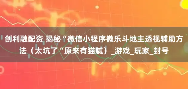 创利融配资 揭秘“微信小程序微乐斗地主透视辅助方法（太坑了“原来有猫腻）_游戏_玩家_封号